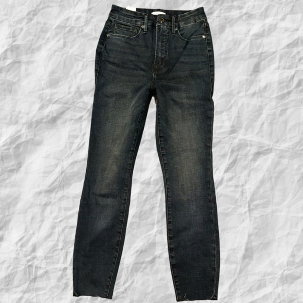 NWT Good American Good‎ Waist Crop Skinny Black Raw Hem 27X26